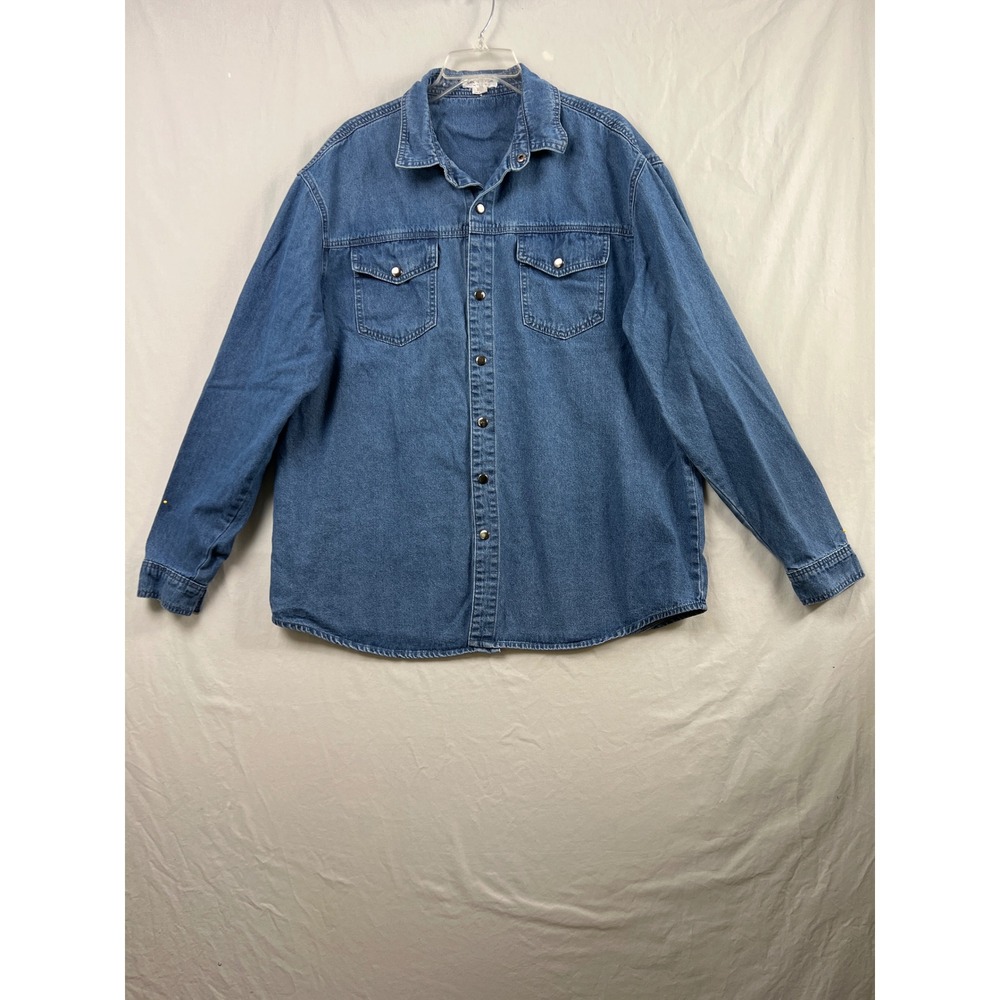 Chic Soul Denim Shirt Mens 2X Blue Long Sleeve Button Down Utility Pockets